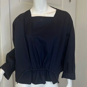 MEIMEI J Elegant Navy Women's Blouse with Drawstring Waist